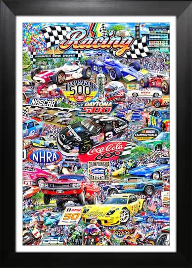 Auto Racing Collage Framed Michael Fishel Print 27.5" x 35.5"